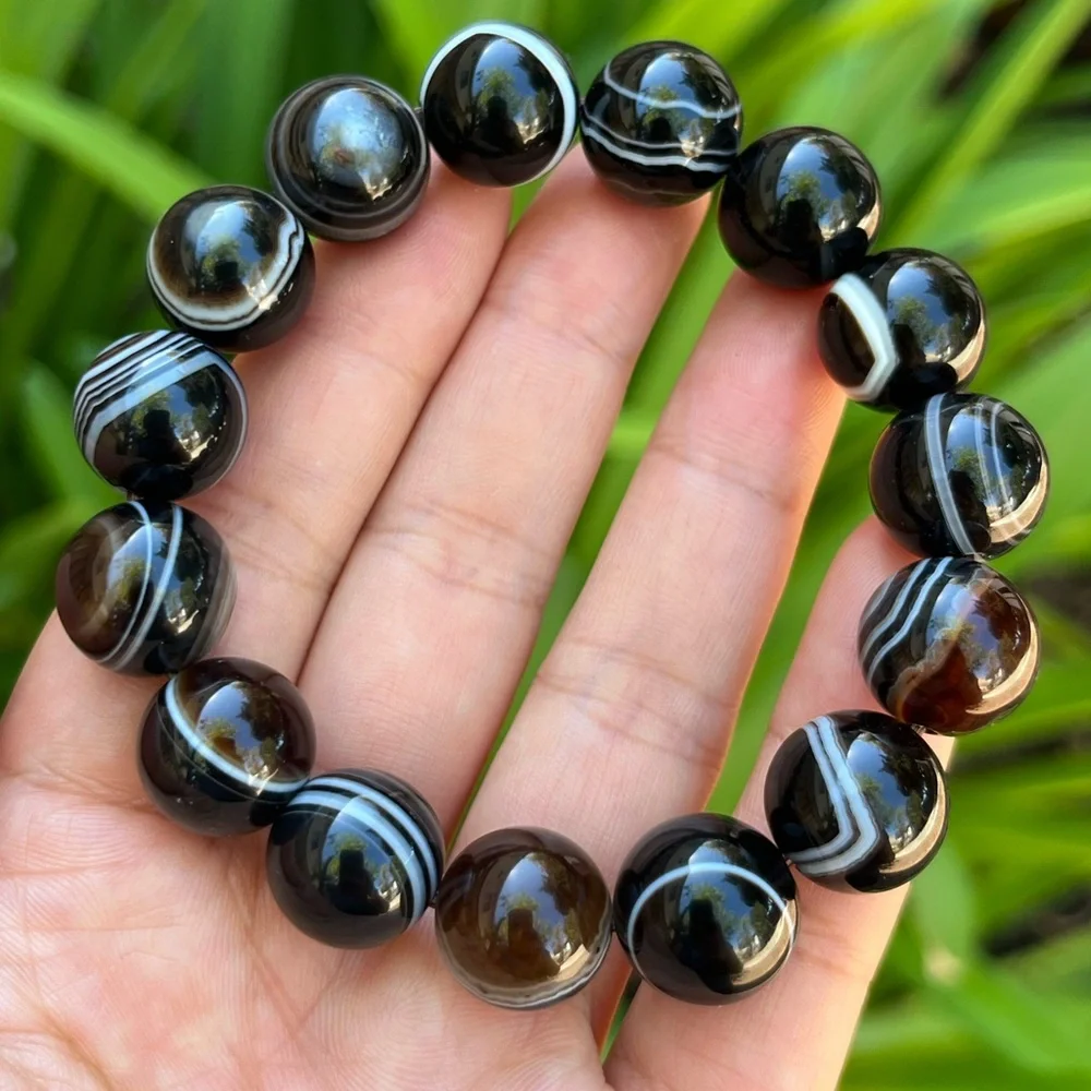 14mm stretchable banded onyx bracelet‎ 0180